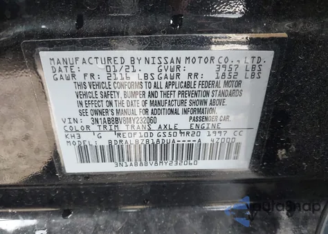 2021 Nissan Sentra S Xtronic Cvt from USA, damaged, VIN 3N1AB8BV8MY232060